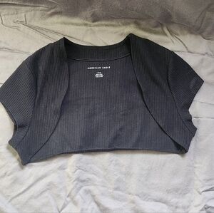 American Eagle Black Ribbed Shawl Top